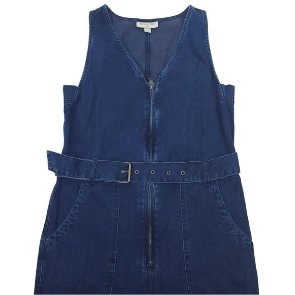 Rachel Comey Denim Jumpsuit Womens Size 4 Front Zip Belted Cuffed Hem Sleeveless - Picture 3 of 9
